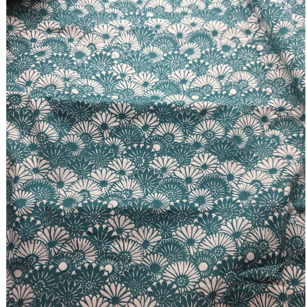 Cranston Print Works Fabric Teal White Floral Fan VIP Print 1 Yard x 44 Inch